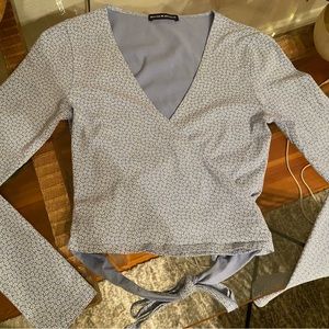 Brandy Melville Blue Floral Cross Tie Top
